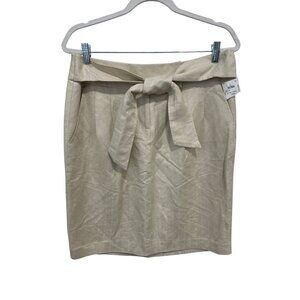 Grace Dane Lewis Pencil Skirt Size 10 Tie Belt Linen Blend Beige Office Wear NEW